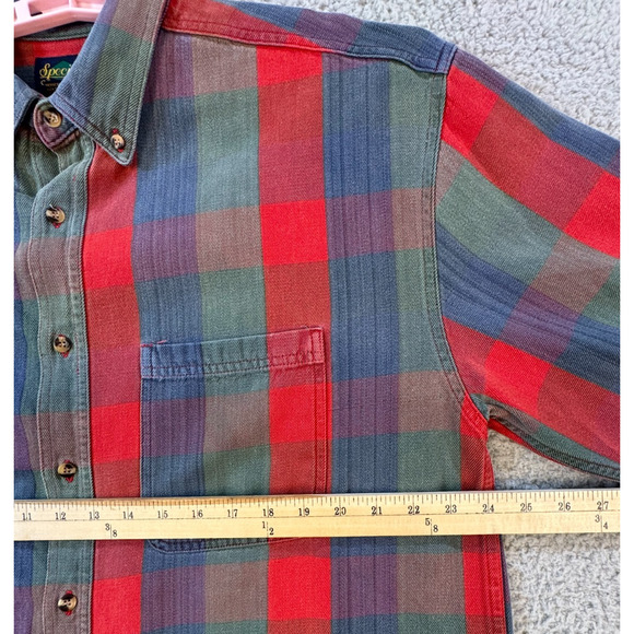Specialty Collection mens L red blue green plaid cotton shirt button down - Picture 6 of 12